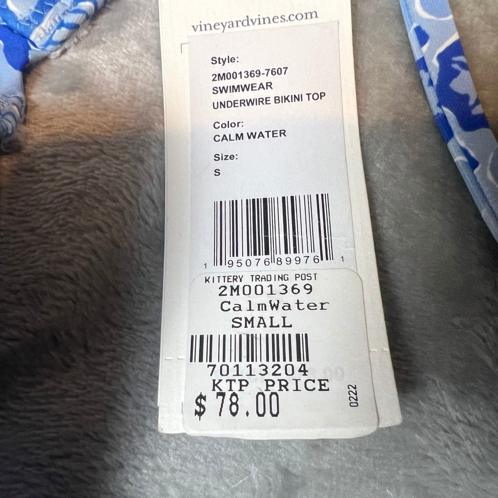 Vineyard Vines Calm Water Push Up Bikini Top Blue Adjustable Straps Small‎ - Picture 2 of 4